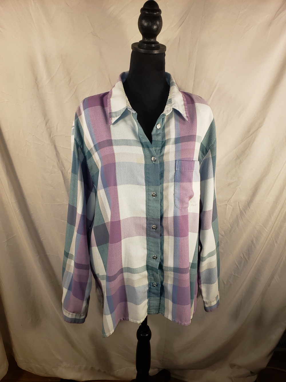 Pastel Plaid Button-Up Shirt in Lavender & Teal